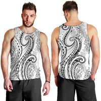 Polynesia Plumeria Lei Men Tank Top White Curves Motif LT7 - Polynesian Pride