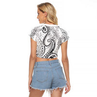Polynesia Plumeria Lei Raglan Cropped T Shirt White Curves Motif