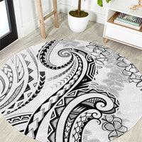 Polynesia Plumeria Lei Round Carpet White Curves Motif