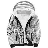 Polynesia Plumeria Lei Sherpa Hoodie White Curves Motif LT7 Unisex White - Polynesian Pride