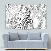Polynesia Plumeria Lei Tapestry White Curves Motif