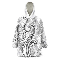 Polynesia Plumeria Lei Wearable Blanket Hoodie White Curves Motif LT7 One Size White - Polynesian Pride