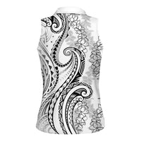 Polynesia Plumeria Lei Women Sleeveless Polo Shirt White Curves Motif