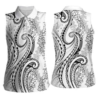 Polynesia Plumeria Lei Women Sleeveless Polo Shirt White Curves Motif