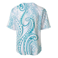 Polynesia Plumeria Lei Baseball Jersey White Turquoise Curves Motif