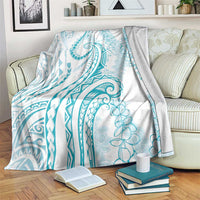 Polynesia Plumeria Lei Blanket White Turquoise Curves Motif