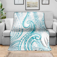 Polynesia Plumeria Lei Blanket White Turquoise Curves Motif