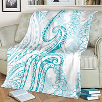 Polynesia Plumeria Lei Blanket White Turquoise Curves Motif