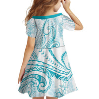 Polynesia Plumeria Lei Family Matching Off Shoulder Short Dress and Hawaiian Shirt White Turquoise Curves Motif
