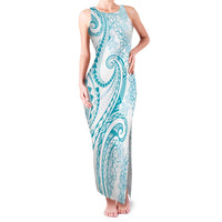 Polynesia Plumeria Lei Family Matching Tank Maxi Dress and Hawaiian Shirt White Turquoise Curves Motif
