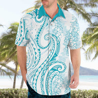 Polynesia Plumeria Lei Hawaiian Shirt White Turquoise Curves Motif LT7 - Polynesian Pride