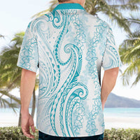 Polynesia Plumeria Lei Hawaiian Shirt White Turquoise Curves Motif LT7 - Polynesian Pride