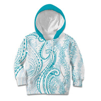 Polynesia Plumeria Lei Kid Hoodie White Turquoise Curves Motif