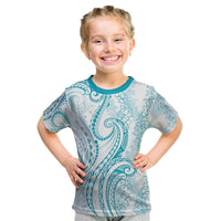 Polynesia Plumeria Lei Kid T Shirt White Turquoise Curves Motif