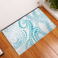 Polynesia Plumeria Lei Rubber Doormat White Turquoise Curves Motif LT7 - Polynesian Pride