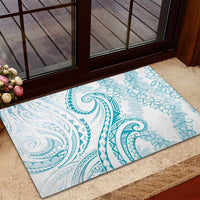 Polynesia Plumeria Lei Rubber Doormat White Turquoise Curves Motif LT7 - Polynesian Pride