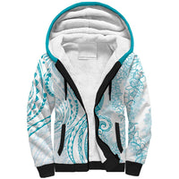 Polynesia Plumeria Lei Sherpa Hoodie White Turquoise Curves Motif LT7 Unisex Turquoise - Polynesian Pride