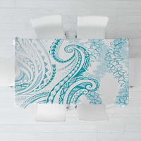 Polynesia Plumeria Lei Tablecloth White Turquoise Curves Motif LT7 Turquoise - Polynesian Pride