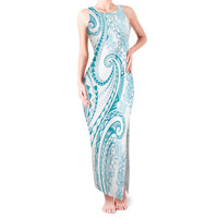 Polynesia Plumeria Lei Tank Maxi Dress White Turquoise Curves Motif