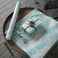 Polynesia Plumeria Lei Wrapping Paper White Turquoise Curves Motif LT7 - Polynesian Pride
