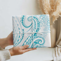 Polynesia Plumeria Lei Wrapping Paper White Turquoise Curves Motif LT7 - Polynesian Pride