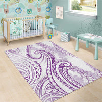 Polynesia Plumeria Lei Area Rug White Violet Curves Motif