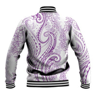 Polynesia Plumeria Lei Baseball Jacket White Violet Curves Motif LT7 - Polynesian Pride