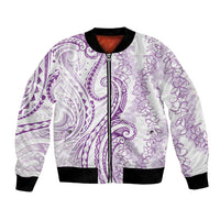 Polynesia Plumeria Lei Bomber Jacket White Violet Curves Motif