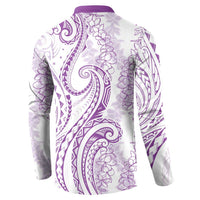 Polynesia Plumeria Lei Button Sweatshirt White Violet Curves Motif LT7 - Polynesian Pride