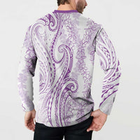 Polynesia Plumeria Lei Button Sweatshirt White Violet Curves Motif LT7 - Polynesian Pride