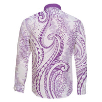 Polynesia Plumeria Lei Family Matching Long Sleeve Bodycon Dress and Hawaiian Shirt White Violet Curves Motif