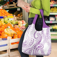 Polynesia Plumeria Lei Grocery Bag White Violet Curves Motif LT7 - Polynesian Pride