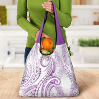 Polynesia Plumeria Lei Grocery Bag White Violet Curves Motif LT7 - Polynesian Pride