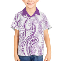 Polynesia Plumeria Lei Hawaiian Shirt White Violet Curves Motif LT7 - Polynesian Pride