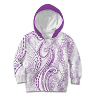 Polynesia Plumeria Lei Kid Hoodie White Violet Curves Motif LT7 Hoodie Violet - Polynesian Pride