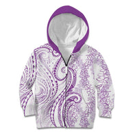 Polynesia Plumeria Lei Kid Hoodie White Violet Curves Motif LT7 Zip Hoodie Violet - Polynesian Pride