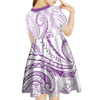 Polynesia Plumeria Lei Kid Short Sleeve Dress White Violet Curves Motif LT7 - Polynesian Pride