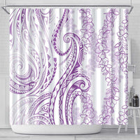 Polynesia Plumeria Lei Shower Curtain White Violet Curves Motif