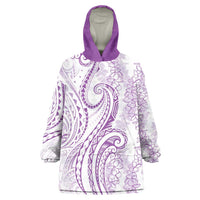 Polynesia Plumeria Lei Wearable Blanket Hoodie White Violet Curves Motif LT7 One Size Violet - Polynesian Pride