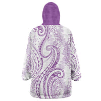 Polynesia Plumeria Lei Wearable Blanket Hoodie White Violet Curves Motif LT7 - Polynesian Pride