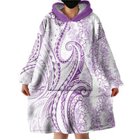 Polynesia Plumeria Lei Wearable Blanket Hoodie White Violet Curves Motif LT7 - Polynesian Pride