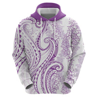 Polynesia Plumeria Lei Zip Hoodie White Violet Curves Motif