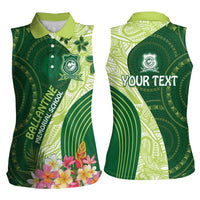 Fiji Ballantine Memorial High School Personalised Women Sleeveless Polo Shirt Masi Tapa Mix Plumeria