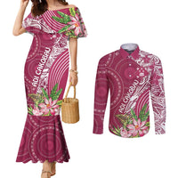 Fiji Adi Cakobau School Personalised Couples Matching Mermaid Dress and Long Sleeve Button Shirt Masi Tapa Mix Plumeria