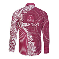 Fiji Adi Cakobau School Personalised Long Sleeve Button Shirt Masi Tapa Mix Plumeria