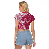 Fiji Adi Cakobau School Personalised Raglan Cropped T Shirt Masi Tapa Mix Plumeria