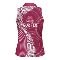 Fiji Adi Cakobau School Personalised Women Sleeveless Polo Shirt Masi Tapa Mix Plumeria