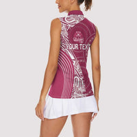 Fiji Adi Cakobau School Personalised Women Sleeveless Polo Shirt Masi Tapa Mix Plumeria