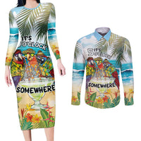 It's 5 o'clock Somewhere Couples Matching Long Sleeve Bodycon Dress and Long Sleeve Button Shirt Beach Party LT7 Colorful - Polynesian Pride