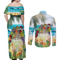 It's 5 o'clock Somewhere Couples Matching Off Shoulder Maxi Dress and Long Sleeve Button Shirt Beach Party LT7 - Polynesian Pride